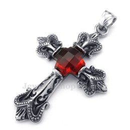 Collar Con Colgante De Cruz De Circonita Roja De Titanio (Cadena Gratis)