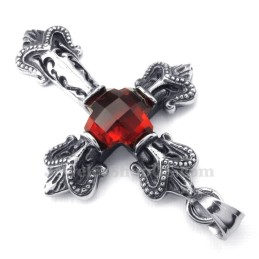 Collar Con Colgante De Cruz De Circonita Roja De Titanio (Cadena Gratis)