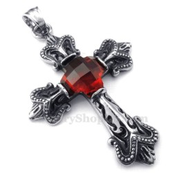 Collar Con Colgante De Cruz De Circonita Roja De Titanio (Cadena Gratis)