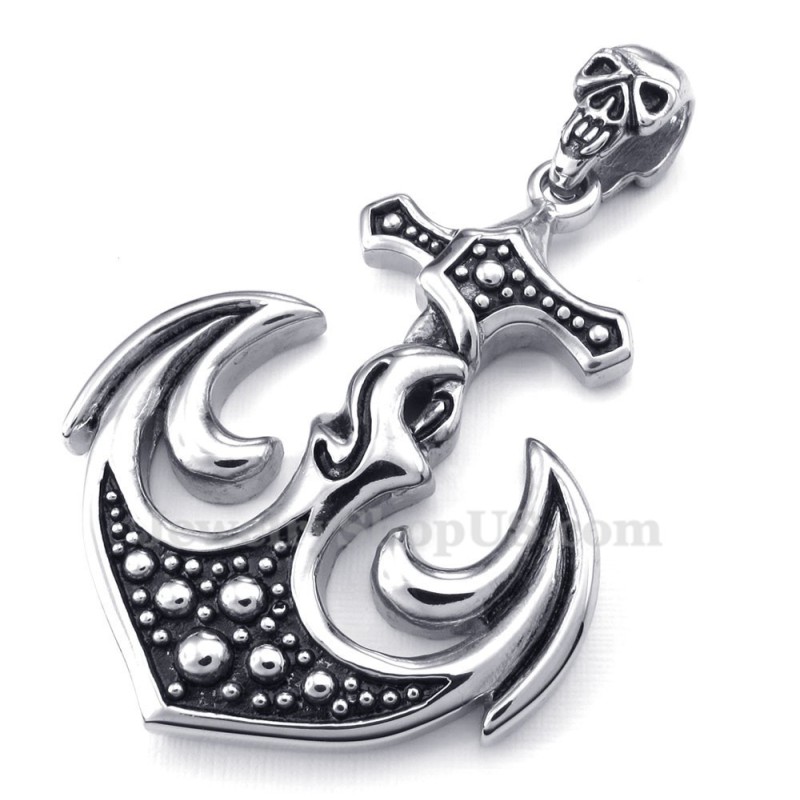 Collar Con Colgante De Ancla De Titanio Y Calavera (Cadena Gratis)
