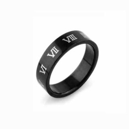 Anillo De Titanio Negro De 6 Mm Con Números Romanos Para Hombre