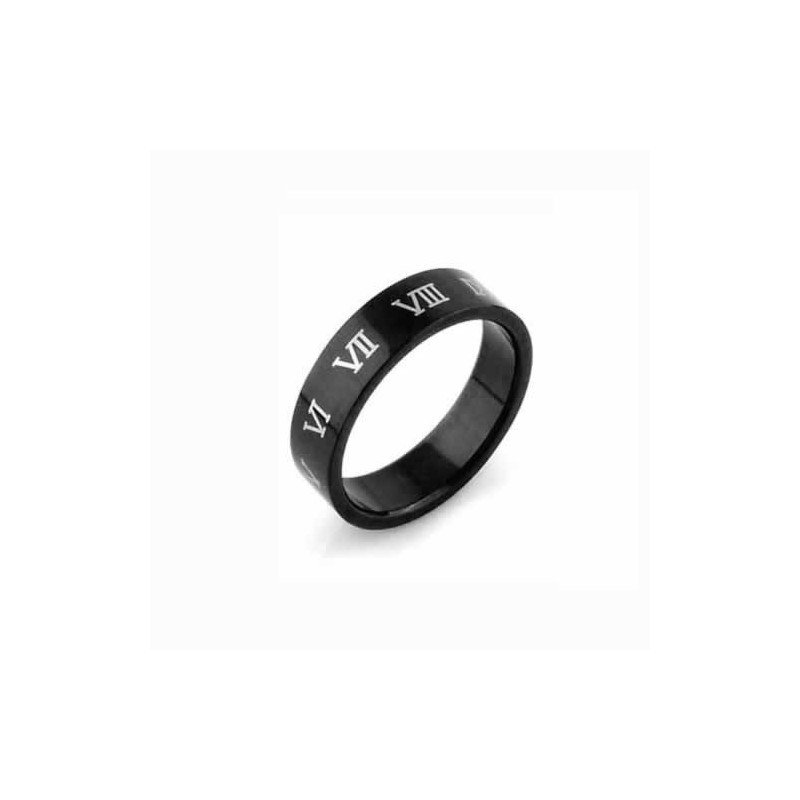 Anillo De Titanio Negro De 6 Mm Con Números Romanos Para Hombre Anillo De Titanio Negro De 6 Mm Con Números Romanos Para Hombre