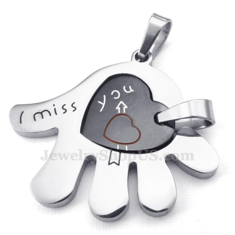 Collar De Titanio Con Colgante De Corazón Y Mano Para Pareja (Cadena Gratis) (Un Par)