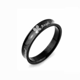 Anillo De Titanio Negro De 6 Mm Para Hombre Con Trébol De Cuatro Hojas
