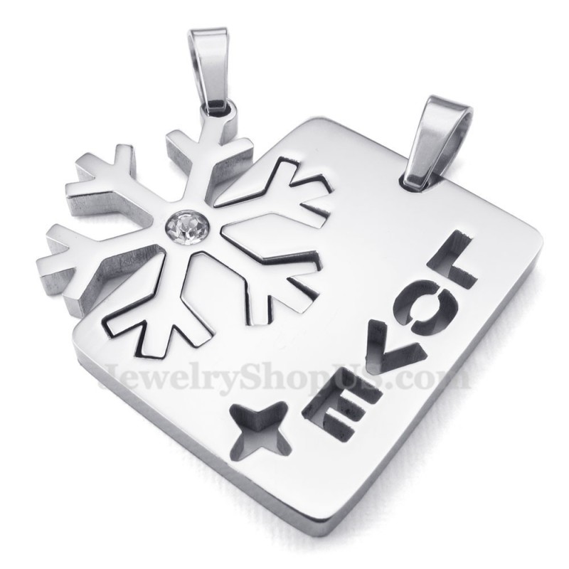 Collar Con Colgante De Copo De Nieve Para Parejas, De Titanio Y Plata (Cadena Gratis) (Un Par)