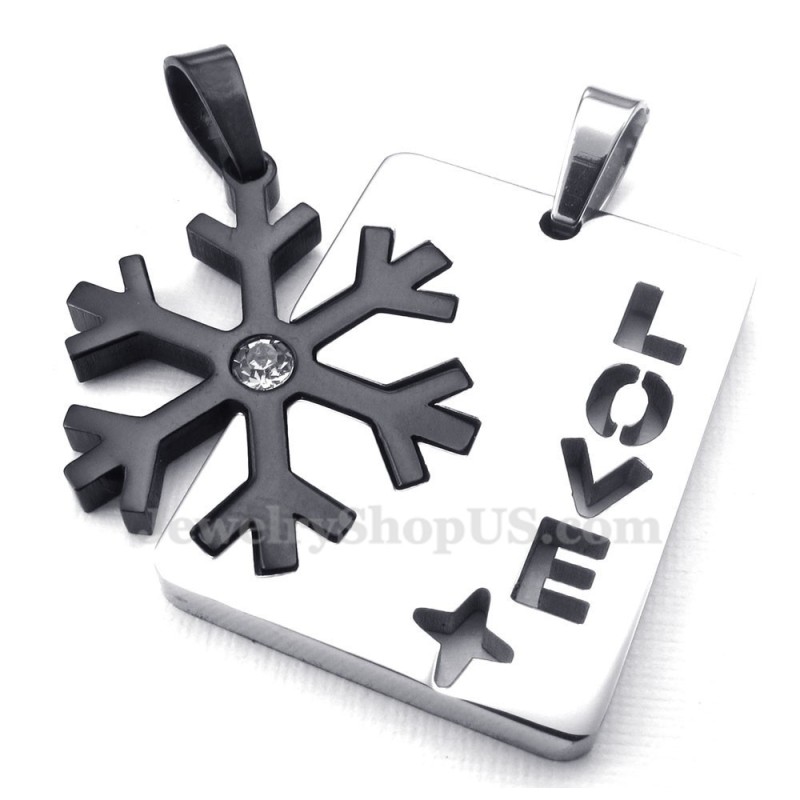 Collar De Titanio Con Colgante De Copo De Nieve Negro Para Parejas (Cadena Gratis) (Un Par)