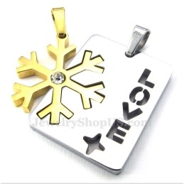 Collar Con Colgante De Copo De Nieve De Titanio Y Oro Para Parejas (Cadena Gratis) (Un Par)