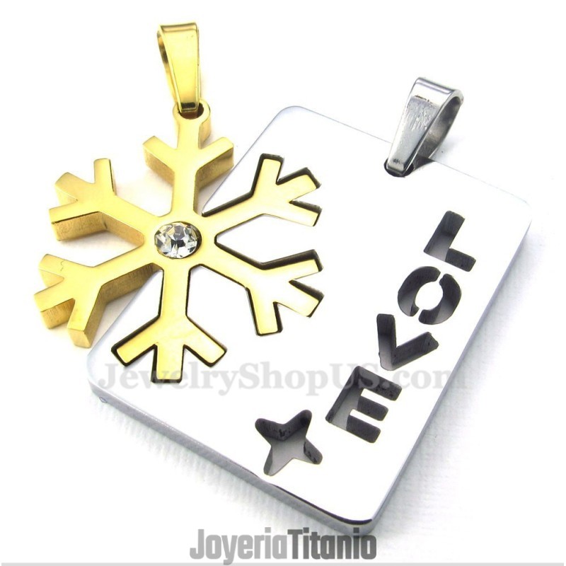 Collar Con Colgante De Copo De Nieve De Titanio Y Oro Para Parejas (Cadena Gratis) (Un Par)