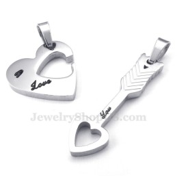 Collar Con Colgante De Pareja De Flechas De Cupido Y Corazones En Plata De Titanio (Cadena Gratis) (Un Par)