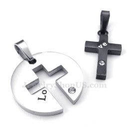 Collar Con Colgante De Cruz Negra De Titanio Para Parejas (Cadena Gratis) (Un Par)