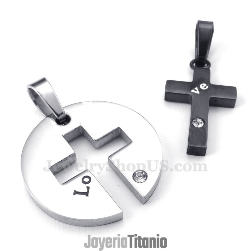 Collar Con Colgante De Cruz Negra De Titanio Para Parejas (Cadena Gratis) (Un Par)