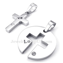 Collar Con Colgante De Cruz De Plata Y Titanio Para Parejas (Cadena Gratis) (Un Par)