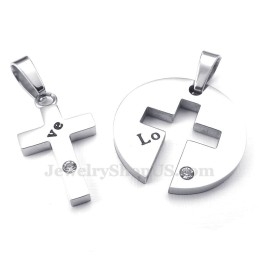 Collar Con Colgante De Cruz De Plata Y Titanio Para Parejas (Cadena Gratis) (Un Par)