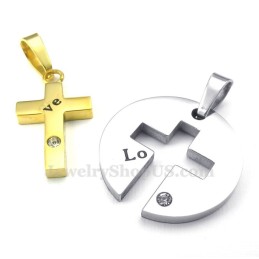 Collar Con Colgante De Cruz De Oro Y Titanio Para Parejas (Cadena Gratis) (Un Par)