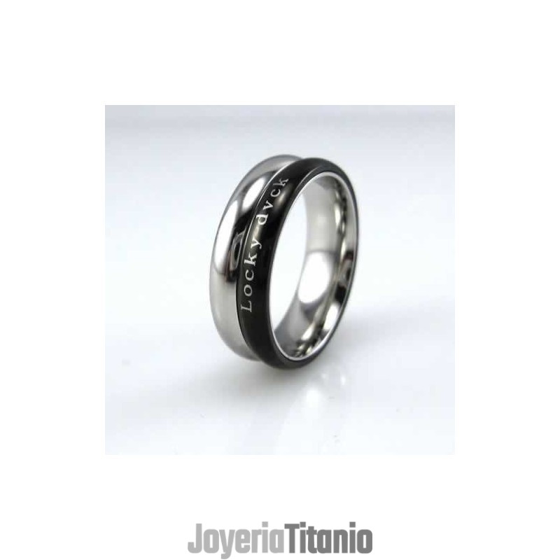 Anillo Unisex De Titanio Negro Locky Dvck De 6 Mm Anillo Unisex De Titanio Negro Locky Dvck De 6 Mm