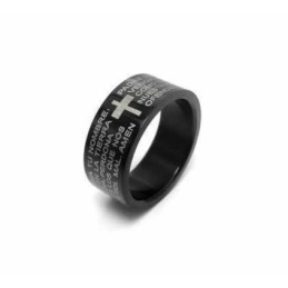 Anillo De Titanio Negro De 6 Mm Con Cruz Bíblica Para Hombre