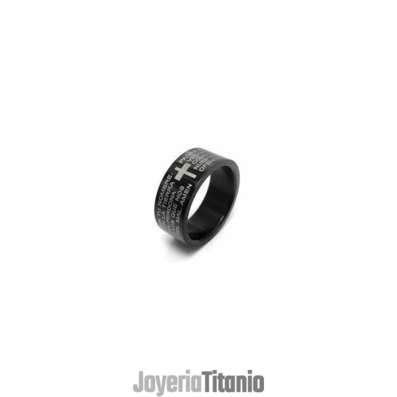 Anillo De Titanio Negro De 6 Mm Con Cruz Bíblica Para Hombre