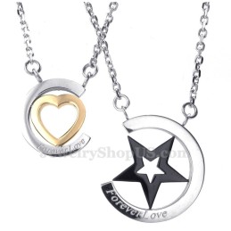 Collar De Titanio Con Colgante De Pareja De Estrellas Y Corazones (Cadena Gratis) (Un Par)