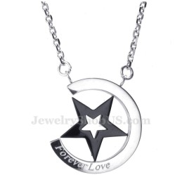 Collar De Titanio Con Colgante De Pareja De Estrellas Y Corazones (Cadena Gratis) (Un Par)