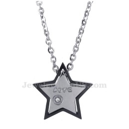 Collar De Titanio Con Colgante De Estrella De Cinco Puntas Para Parejas (Cadena Gratis) (Un Par)