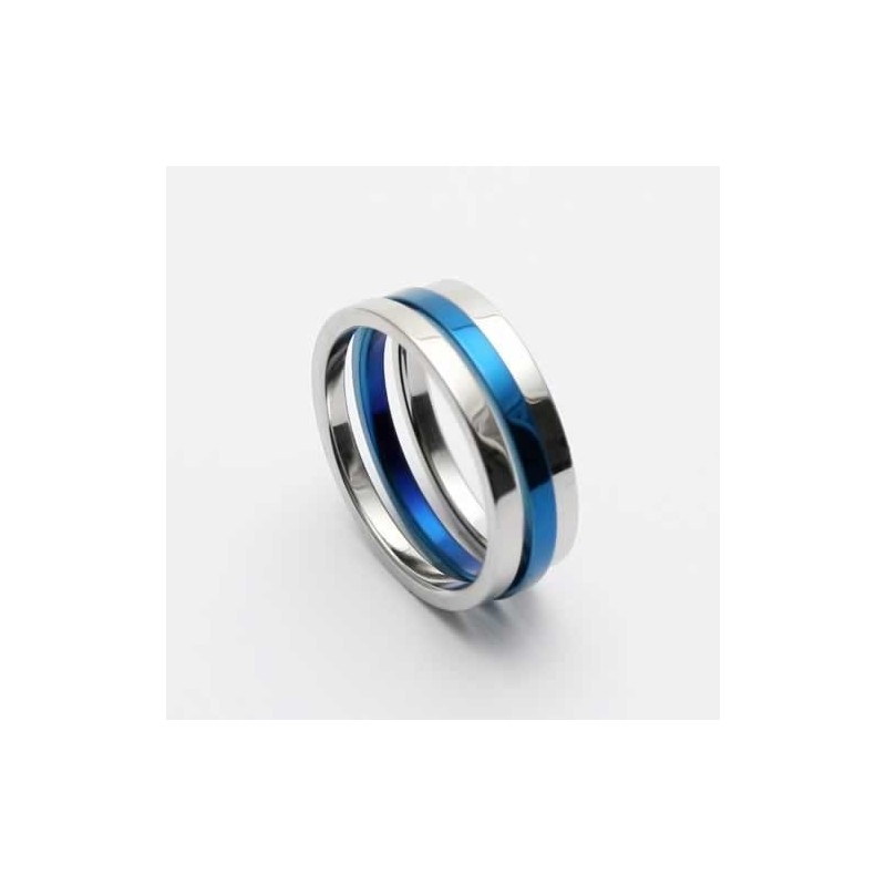 Anillo De Titanio Para Hombre De 6 Mm En Color Azul Y Plateado Anillo De Titanio Para Hombre De 6 Mm En Color Azul Y Plateado