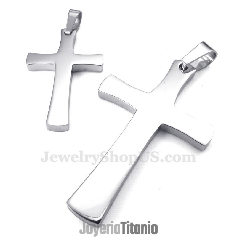 Collar Con Colgante De Cruz De Titanio Y Plata Para Parejas (Cadena Gratis) (Un Par)