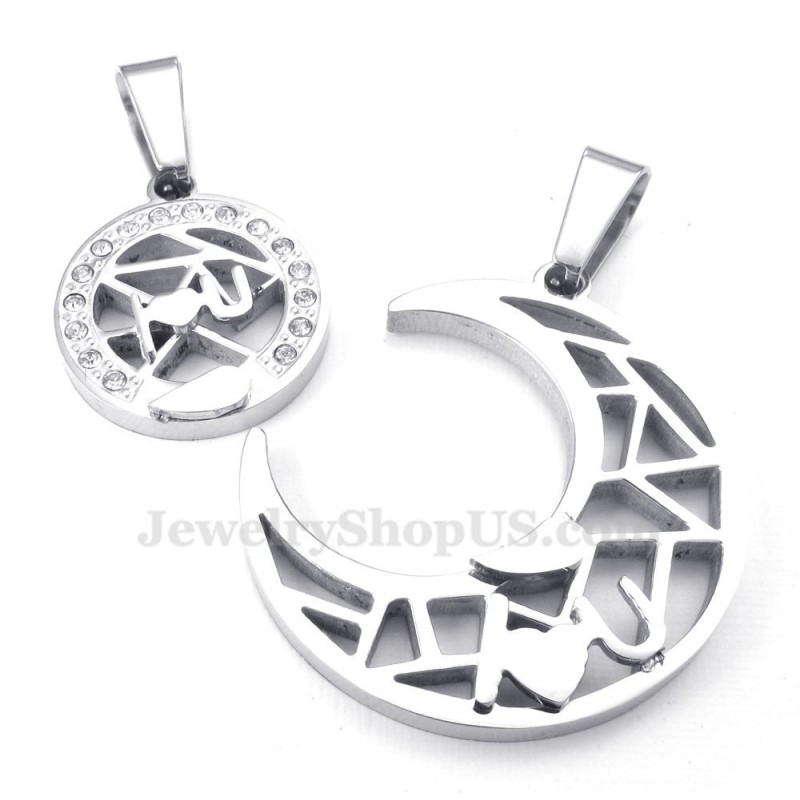 Collar Con Colgante De Luna Y Estrellas Para Parejas, De Titanio Y Plata (Cadena Gratis) (Un Par)