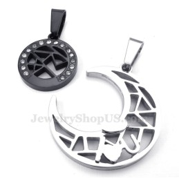 Collar De Titanio Con Colgante De Luna Y Estrellas Para Parejas (Cadena Gratis) (Un Par)