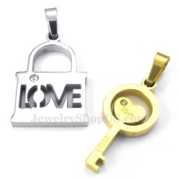 Collar Con Colgante De Llave De Titanio Dorado Para Parejas (Cadena Gratis) (Un Par)