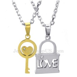 Collar Con Colgante De Llave De Titanio Dorado Para Parejas (Cadena Gratis) (Un Par)