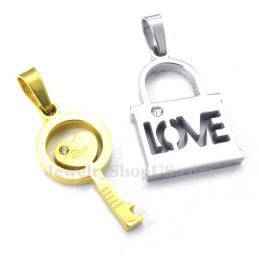 Collar Con Colgante De Llave De Titanio Dorado Para Parejas (Cadena Gratis) (Un Par)