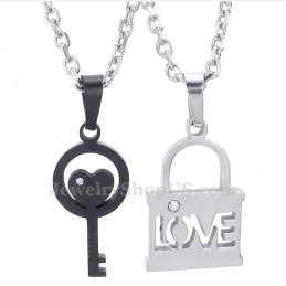 Collar Con Colgante De Llave De Titanio Negro Para Parejas (Cadena Gratis) (Un Par)