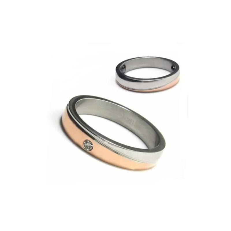 Anillo De Corte De Titanio Y Oro De 4 Mm Con Diamantes Incrustados