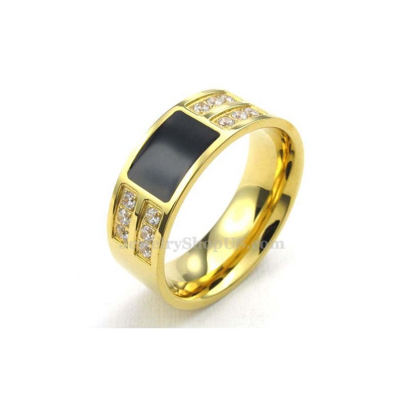 Anillo De Titanio Dorado Con Circonita Blanca Anillo De Titanio Dorado Con Circonita Blanca