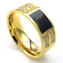 Anillo De Titanio Dorado Con Circonita Blanca