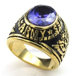 Anillo De Titanio Dorado Con Circonita Azul