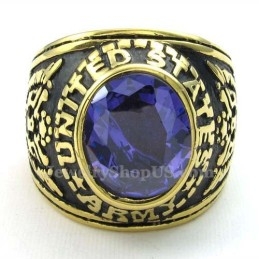 Anillo De Titanio Dorado Con Circonita Azul