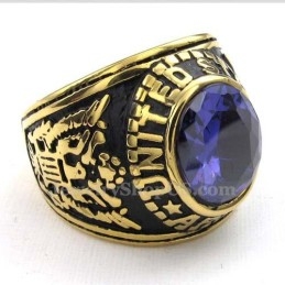 Anillo De Titanio Dorado Con Circonita Azul