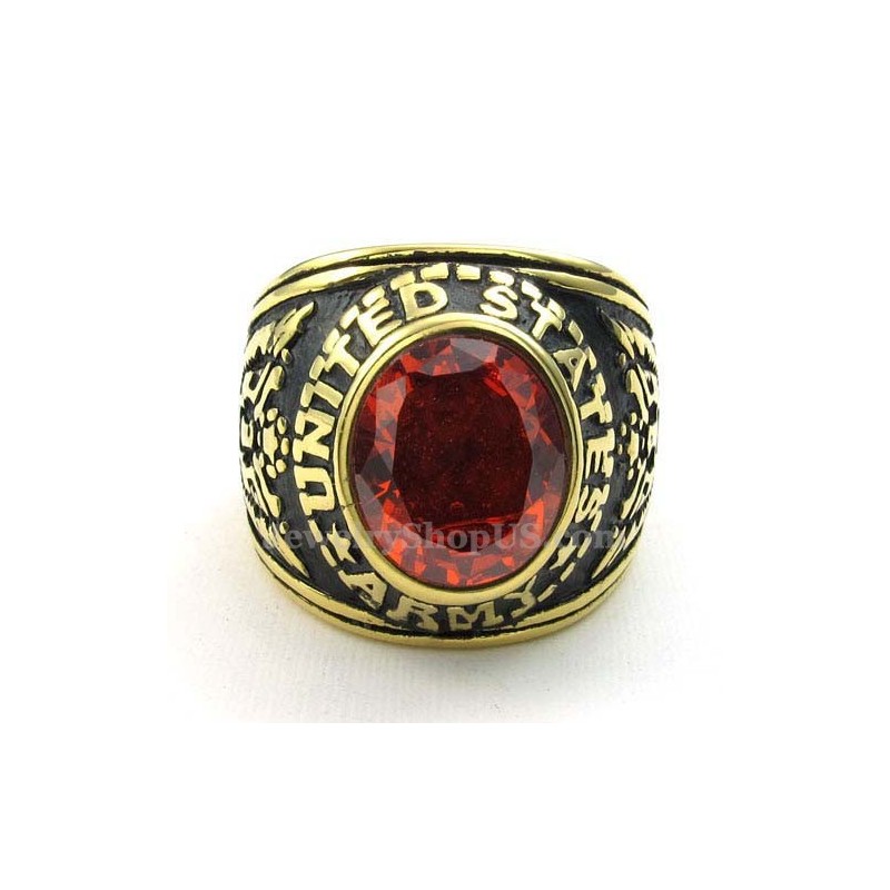 Anillo De Titanio Dorado Con Circonita Roja Anillo De Titanio Dorado Con Circonita Roja