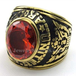 Anillo De Titanio Dorado Con Circonita Roja