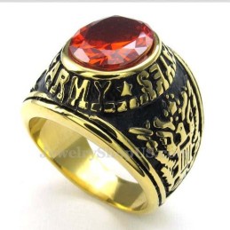 Anillo De Titanio Dorado Con Circonita Roja