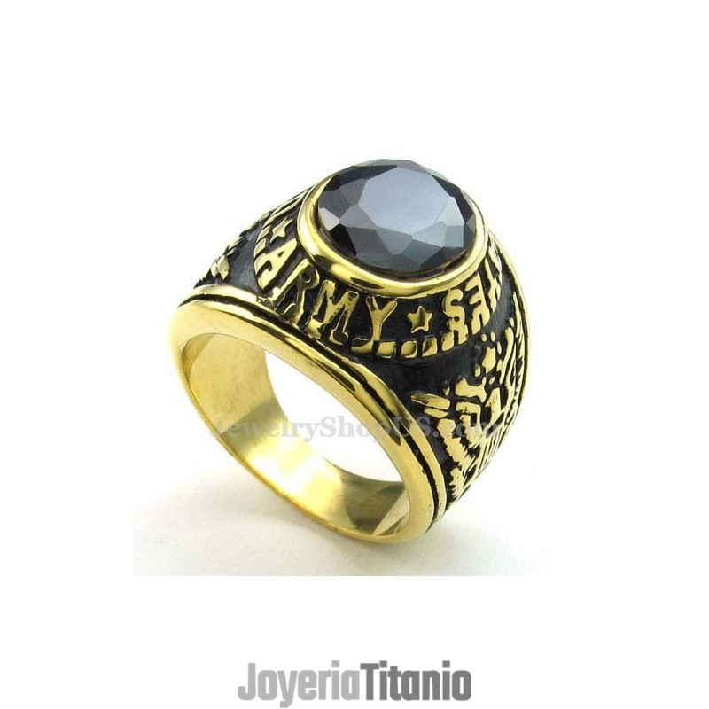 Anillo De Titanio Dorado Con Circonita Negra Anillo De Titanio Dorado Con Circonita Negra
