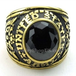 Anillo De Titanio Dorado Con Circonita Negra
