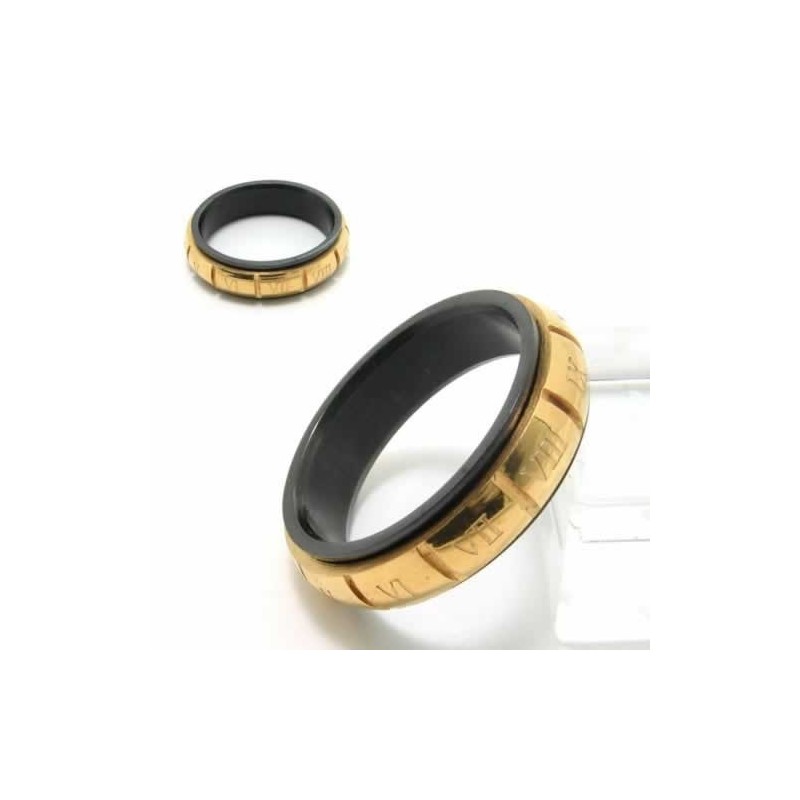 Anillo De Corte De Titanio Negro Y Oro De 6 Mm Con Números Romanos