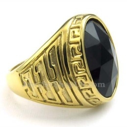Anillo De Titanio Dorado Para Hombre Con Circonita Negra