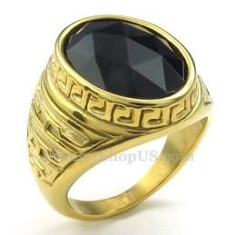 Anillo De Titanio Dorado Para Hombre Con Circonita Negra