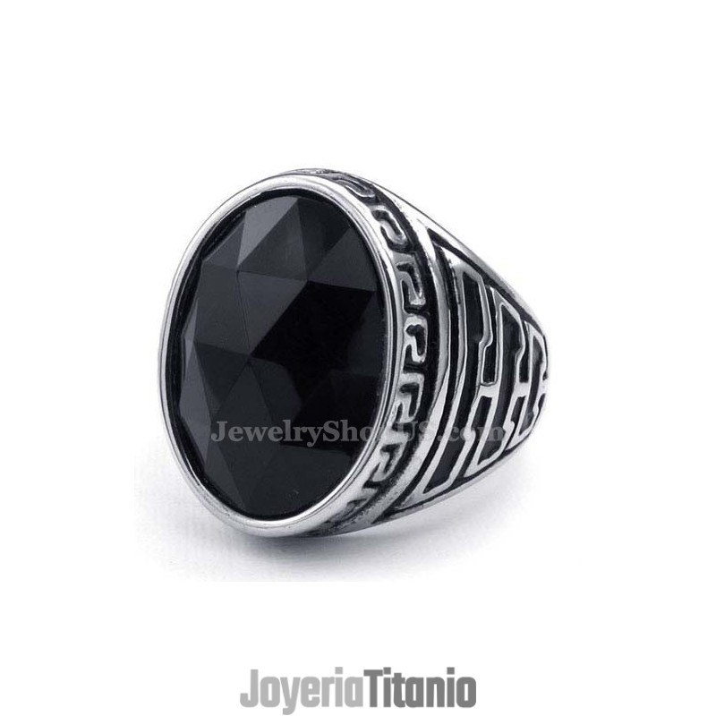 Anillo De Titanio Para Hombre Con Circonita Negra