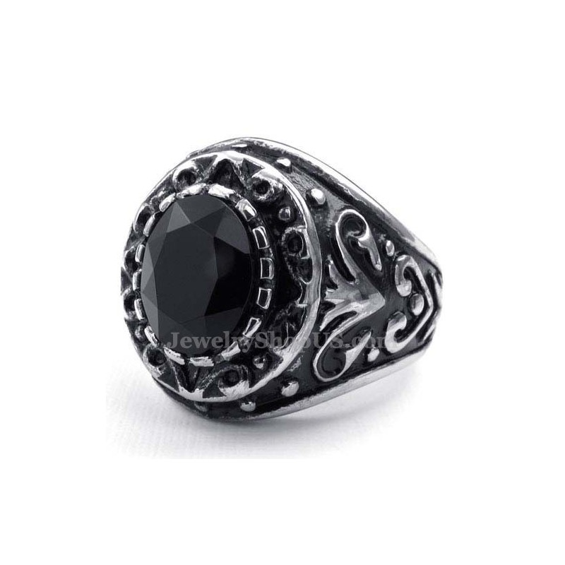Anillo De Titanio Para Hombre Con Circonita Negra