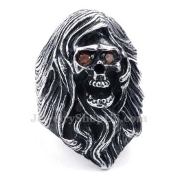 Anillo De Calavera De Titanio Con Ojos De Circonita Roja