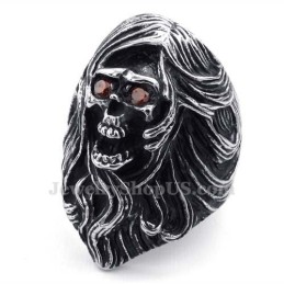 Anillo De Calavera De Titanio Con Ojos De Circonita Roja